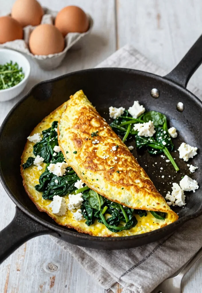 12 Easy Dinner Food Recipes for Quick Weeknight Meals - 7. One-Pan Spinach and Feta Omelette