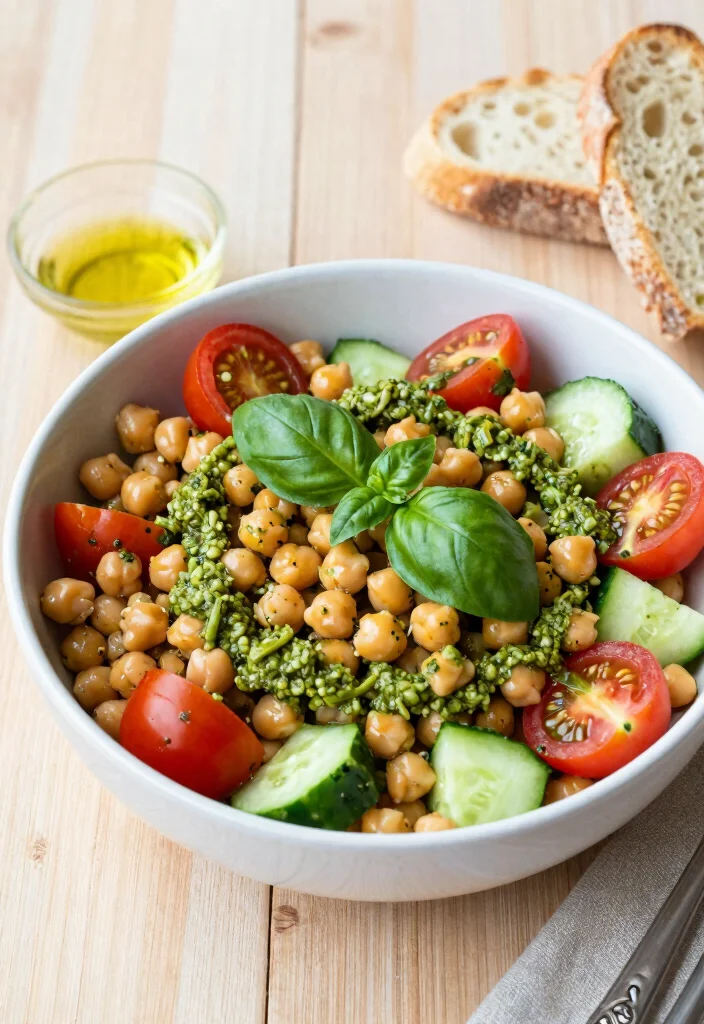 12 Easy Dinner Recipes for Busy Weeknight Cooking - 9. Pesto Chickpea Salad