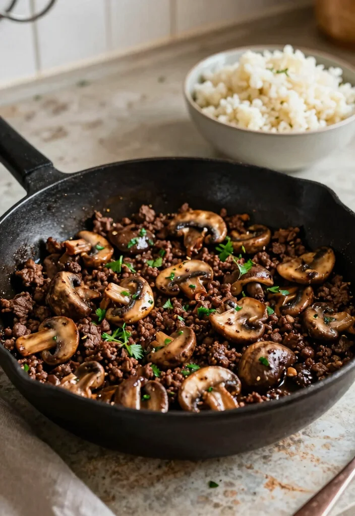 12 Keto Ground Beef Recipes for Quick Filling Meals - 5. Ground Beef and Mushroom Skillet