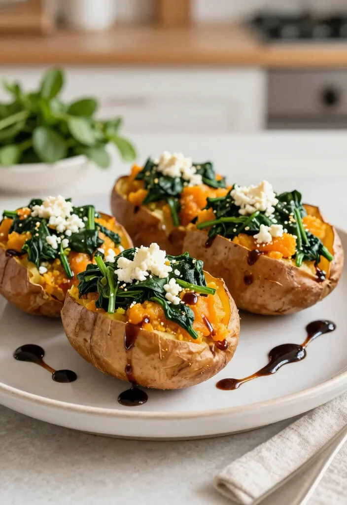 14 Healthy Dishes Recipes Full of Flavor and Balance - 10. Spinach & Feta Stuffed Sweet Potatoes
