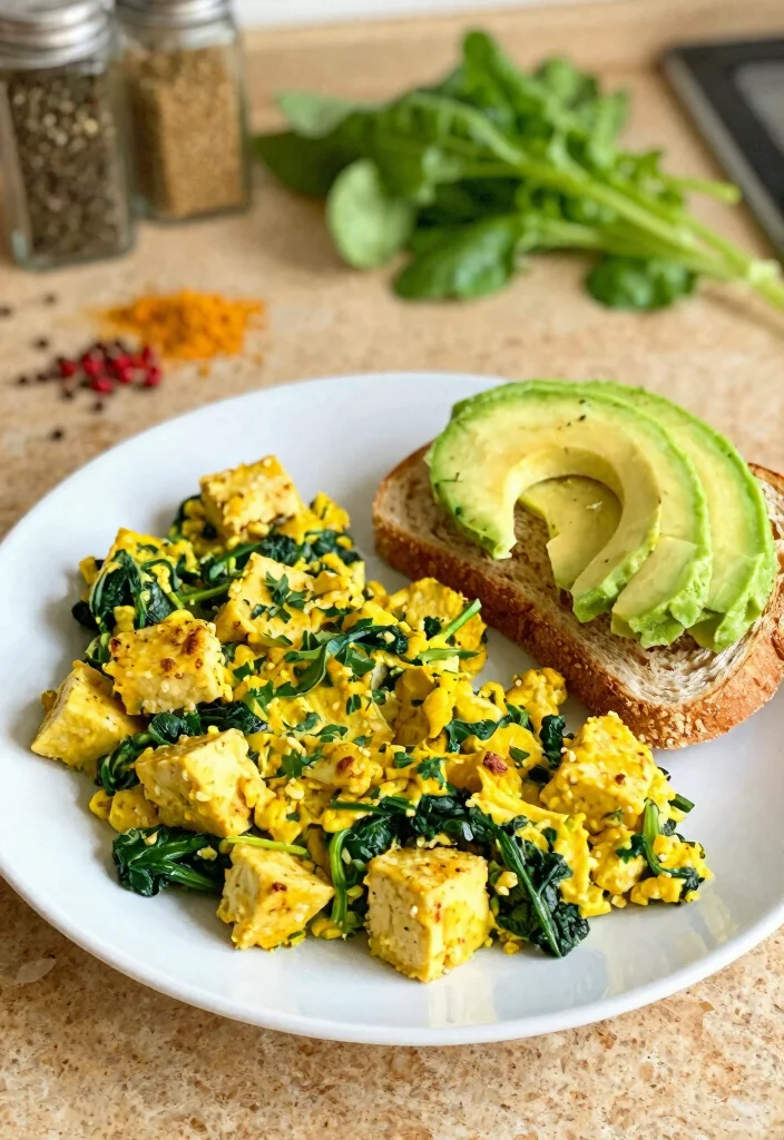 10 Vegan Easy Recipes for Stress Free Cooking 7. Spinach and Tofu Scramble 0