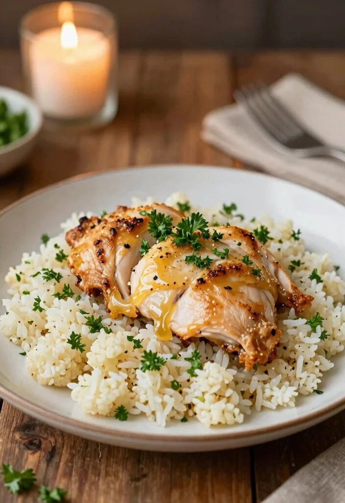 12 Easy Healthy Chicken Recipes for Weeknights 37 12 Easy Healthy Chicken Recipes for Weeknights 7. Garlic Butter Chicken and Cauliflower Rice 0