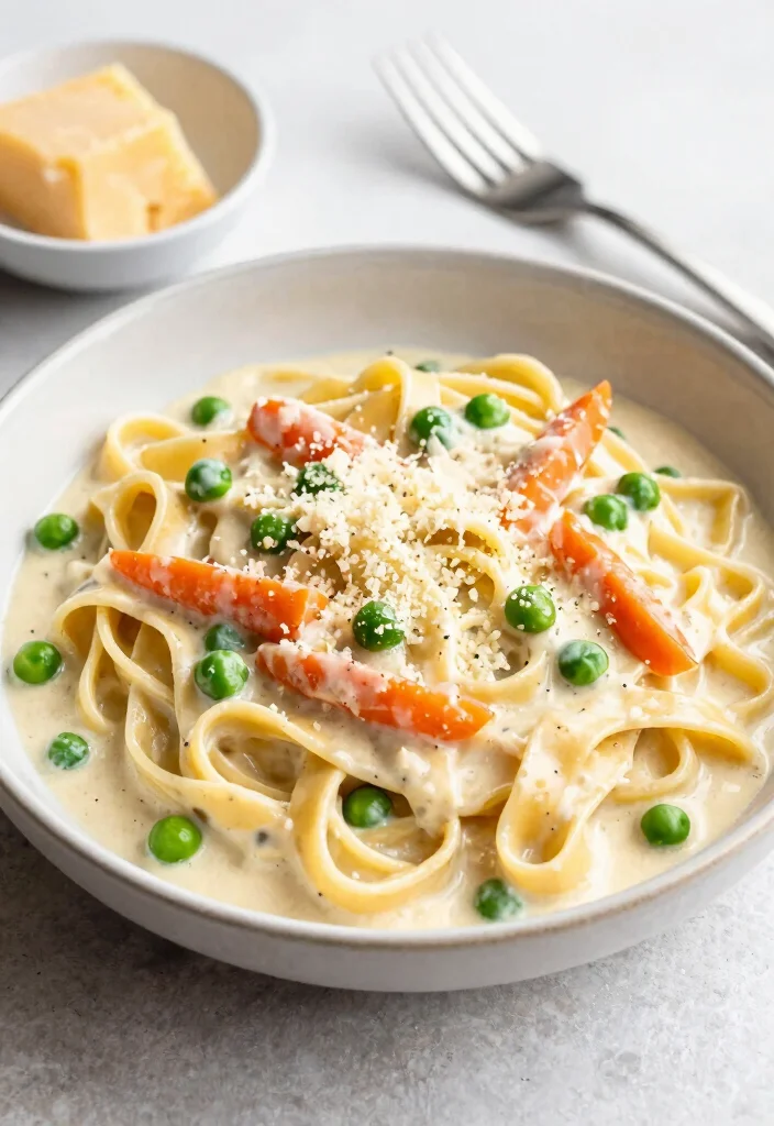 12 Easy Vegetarian Pasta Recipes for Weeknights 9. Veggie Alfredo with Peas and Carrots 0