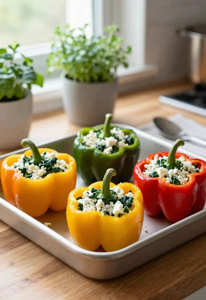 12 Easy Vegetarian Recipes for Everyday Cooking 2. Spinach and Feta Stuffed Peppers 0