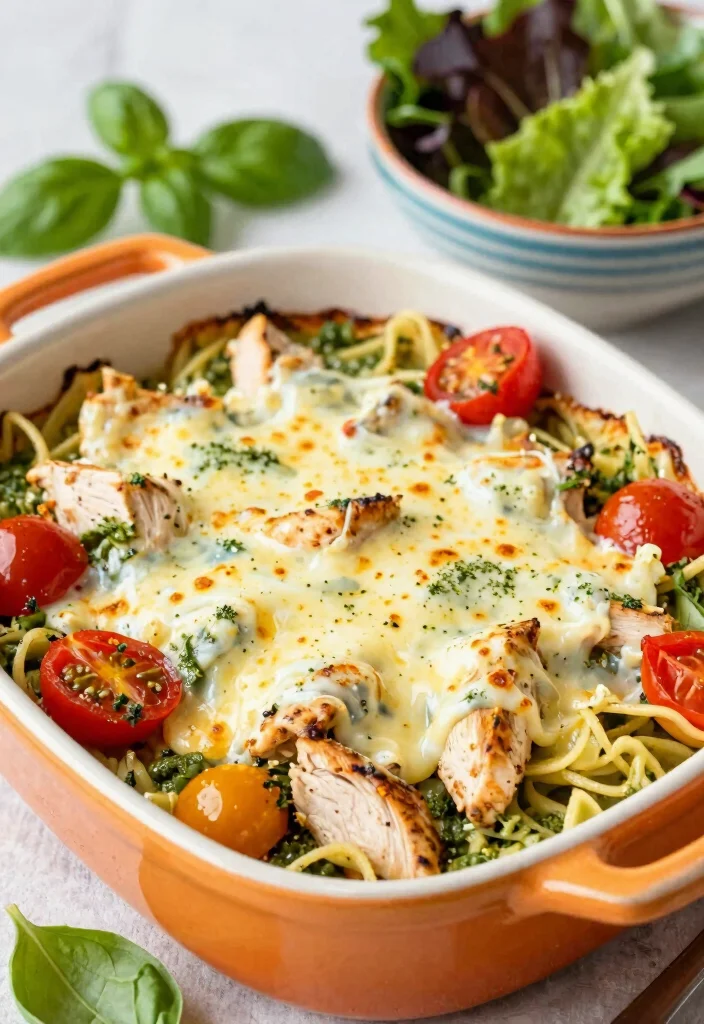 12 Healthy Chicken Casserole Recipes for Families 6. Pesto Chicken and Pasta Bake 0