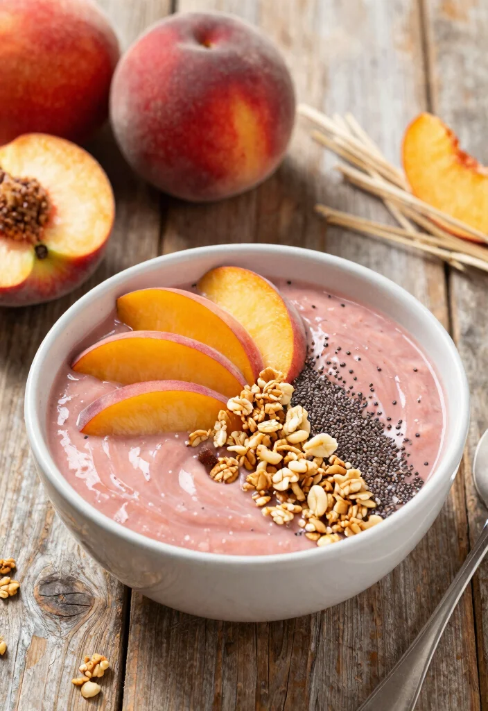 12 Healthy Peach Recipes for Light Seasonal Eating 34 12 Healthy Peach Recipes for Light Seasonal Eating 4. Peach Smoothie Bowl 0