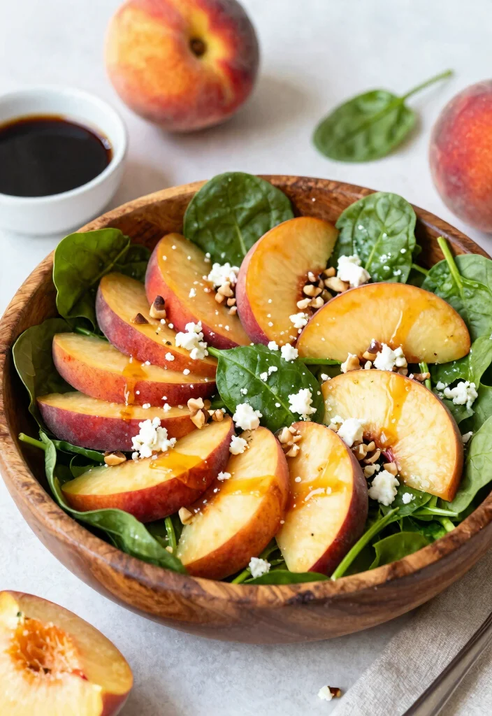 12 Healthy Peach Recipes for Light Seasonal Eating 59 12 Healthy Peach Recipes for Light Seasonal Eating 9. Peach and Spinach Salad 0