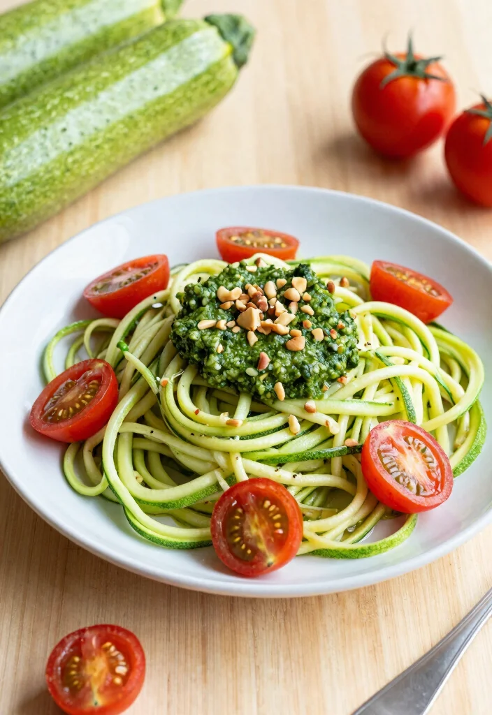 12 Healthy Protein Recipes for Strong Meals 12. Zucchini Noodles with Pesto and Cherry Tomatoes 0