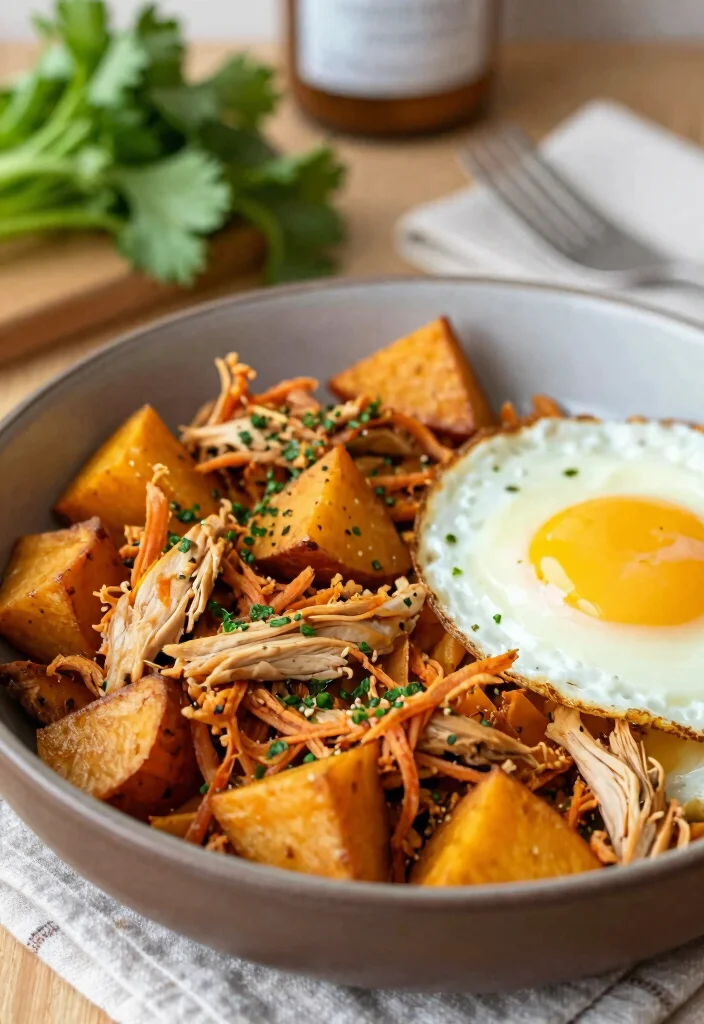 12 Healthy Shredded Chicken Recipes for Meal Prep 10. Chicken and Sweet Potato Hash 0