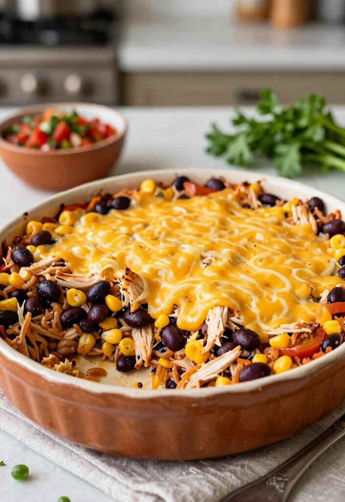 12 Healthy Shredded Chicken Recipes for Meal Prep 8. Southwest Chicken and Rice Casserole 0