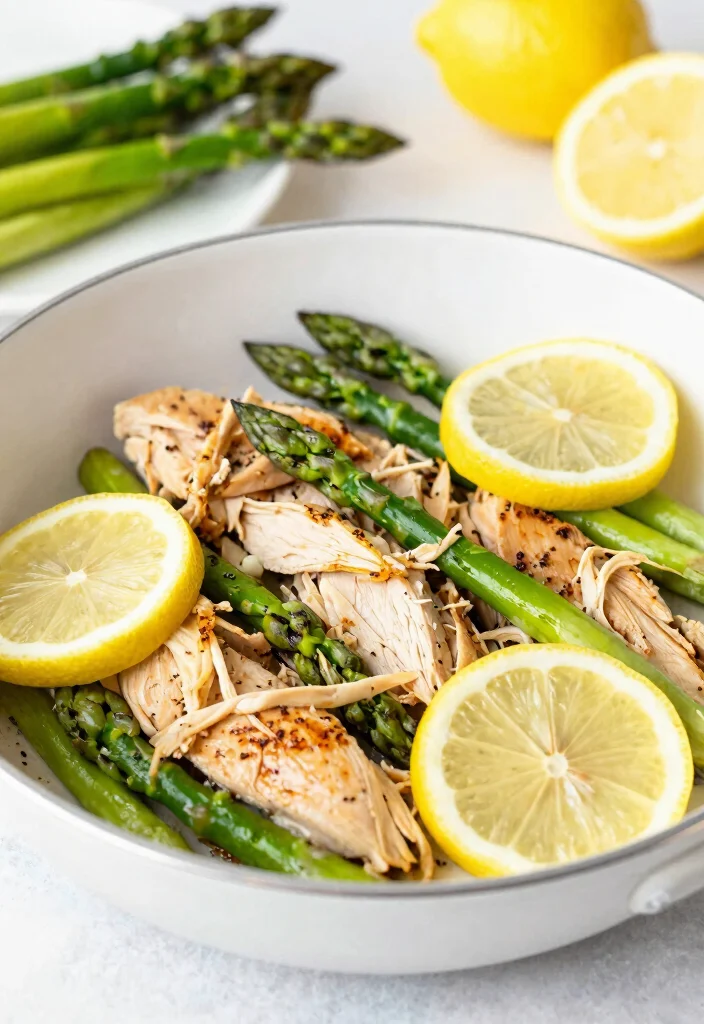 12 Healthy Shredded Chicken Recipes for Meal Prep 9. Lemon Garlic Chicken and Asparagus 0