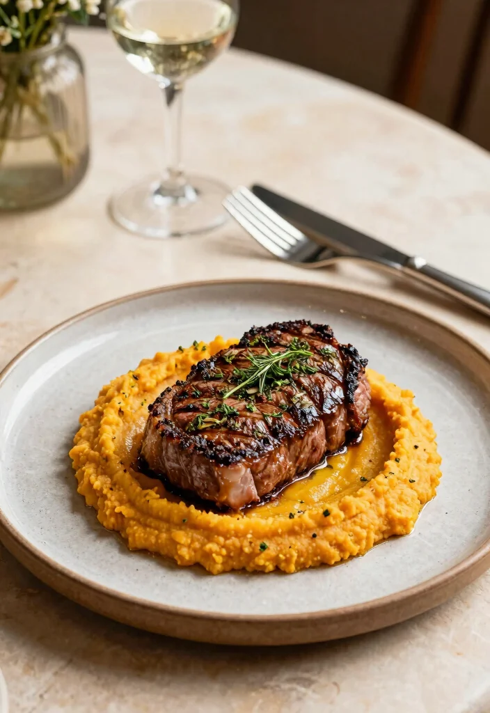 12 Healthy Steak Dinner Recipes for Clean Meals 7. Herb Crusted Steak with Sweet Potato Mash 0