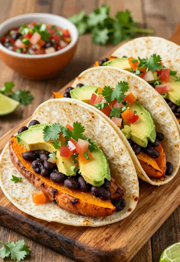 12 Healthy Vegetarian Dinner Recipes for Clean Eating 4. Sweet Potato and Black Bean Tacos 0