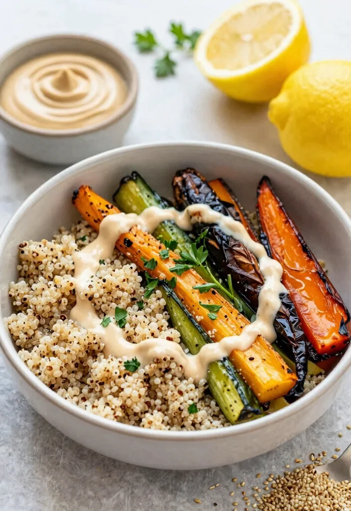 12 High Protein Vegan Recipes for Filling Plant Based Meals 7. Tahini and Roasted Vegetable Bowl 0