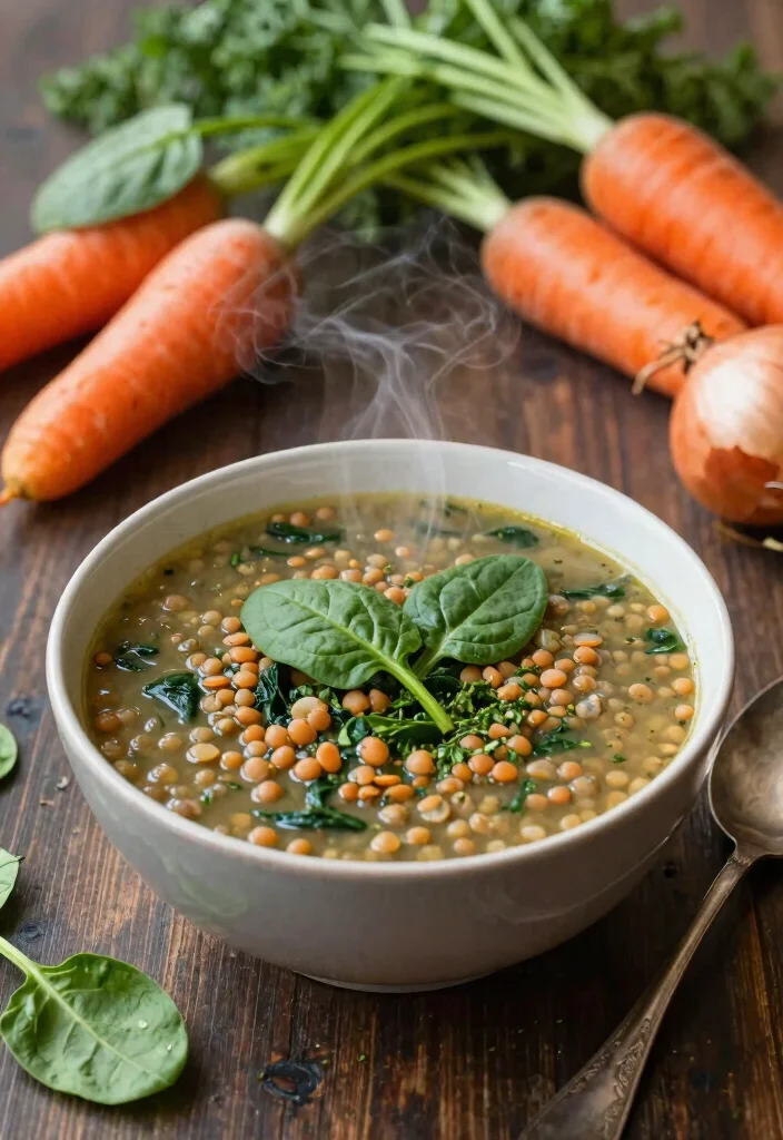 12 High Protein Vegetarian Recipes for Filling Meals 2. Lentil and Spinach Soup 0