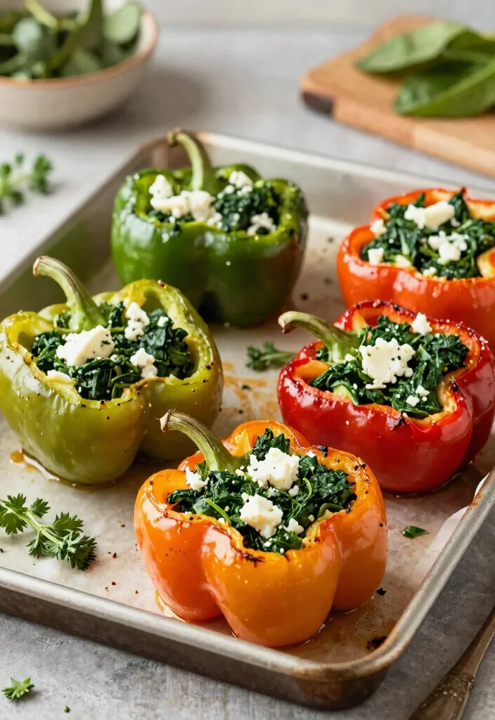 12 High Protein Vegetarian Recipes for Filling Meals 8. Spinach and Feta Stuffed Peppers 0
