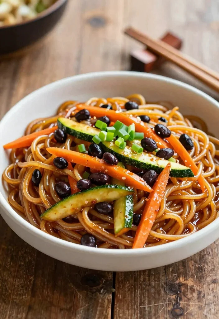 12 Korean Vegetarian Recipes with Bold Flavor 11. Korean Sweet Potato Noodles Jajangmyeon Style 0