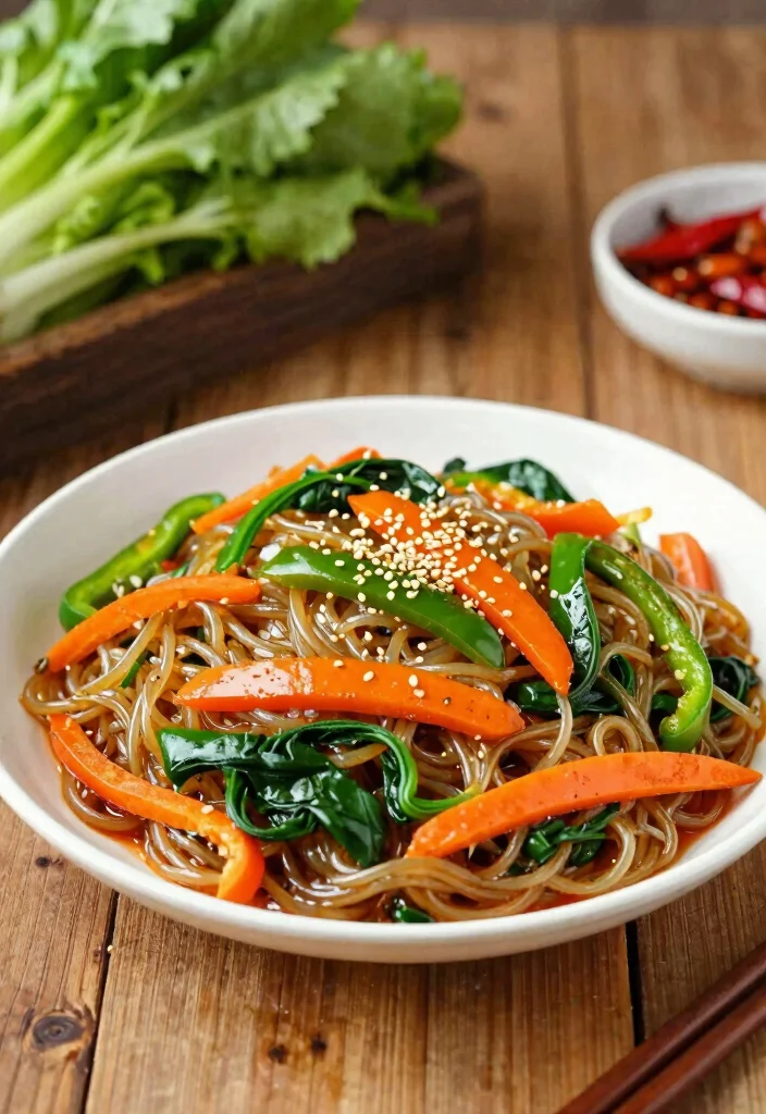 12 Korean Vegetarian Recipes with Bold Flavor 4. Japchae Stir Fried Glass Noodles 0