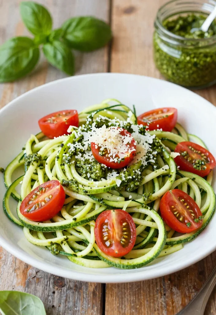 12 Low Calorie Vegetarian Recipes for Light Eating 23 12 Low Calorie Vegetarian Recipes for Light Eating 3. Zucchini Noodles with Pesto 0