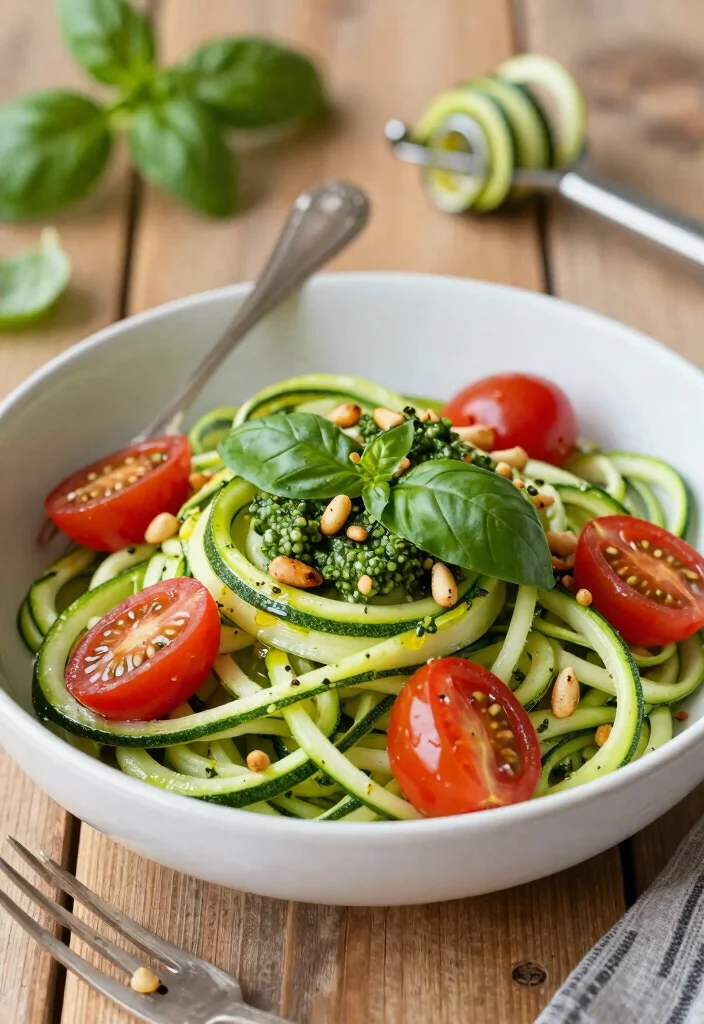 12 Low Carb Vegetarian Recipes for Light Meals 1. Zucchini Noodles with Pesto 0