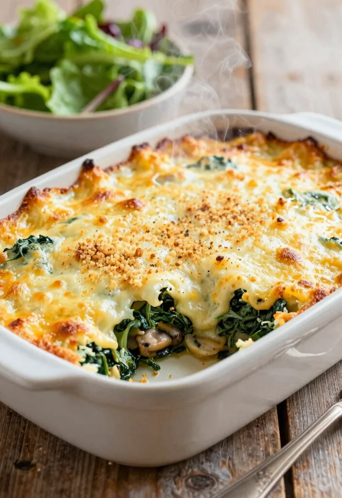 12 Vegetarian Casserole Recipes for Comfort Dinners 1. Cheesy Spinach and Mushroom Casserole 0
