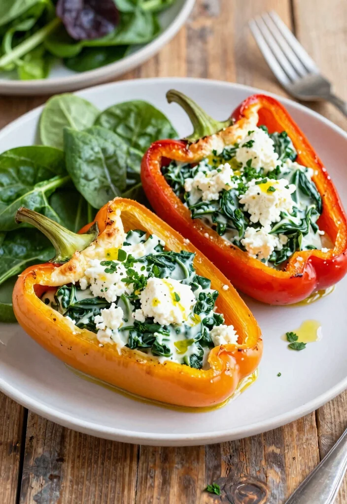 12 Vegetarian Dinner Recipes for Weeknights 10. Spinach and Feta Stuffed Peppers 0