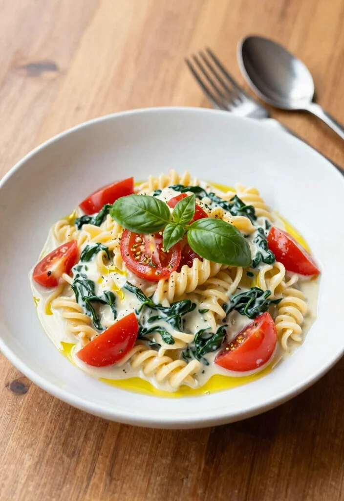 12 Vegetarian Dinner Recipes for Weeknights 2. Creamy Spinach and Tomato Pasta 0