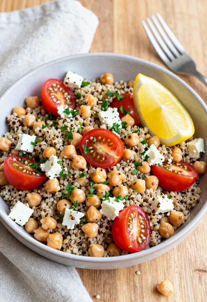 12 Vegetarian Dinner Recipes for Weeknights 5. Quinoa Salad with Chickpeas and Feta 0