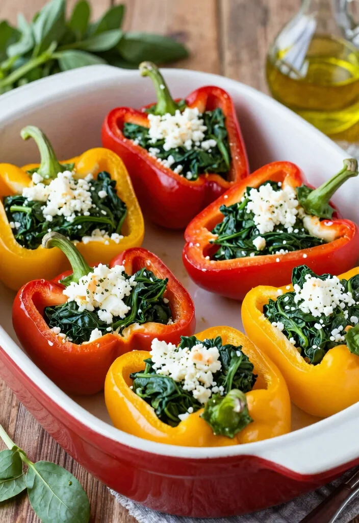 12 Vegetarian Food Recipes for Home Cooking 6. Spinach and Feta Stuffed Peppers 0