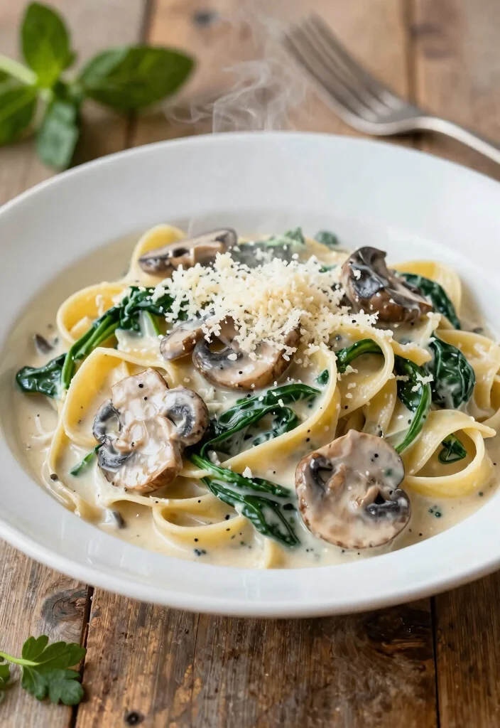 12 Vegetarian Pasta Recipes for Comfort Food 6. Creamy Mushroom and Spinach Fettuccine 0
