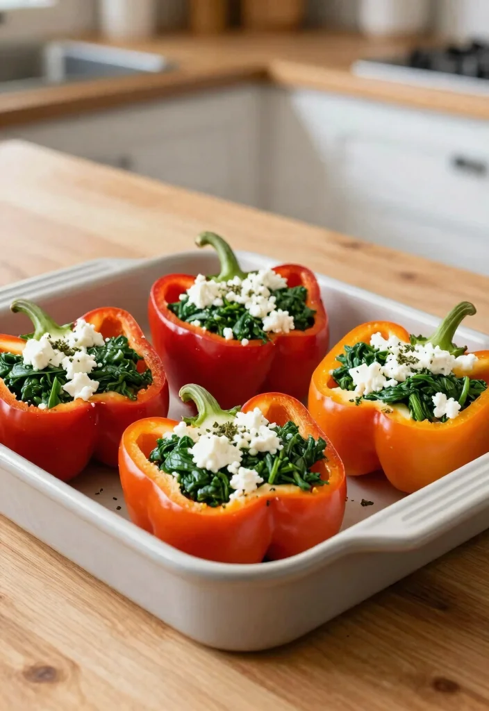 12 Vegetarian Recipes for Simple Meatless Cooking 2. Quick Spinach Feta Stuffed Peppers 0