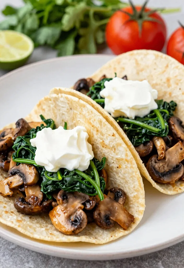 12 Vegetarian Taco Recipes for Meatless Nights 11. Mushroom and Spinach Tacos 0