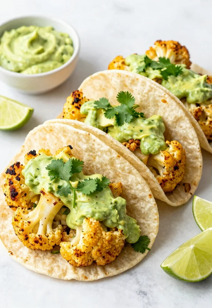12 Vegetarian Taco Recipes for Meatless Nights 4. Cauliflower Tacos with Avocado Crema 0